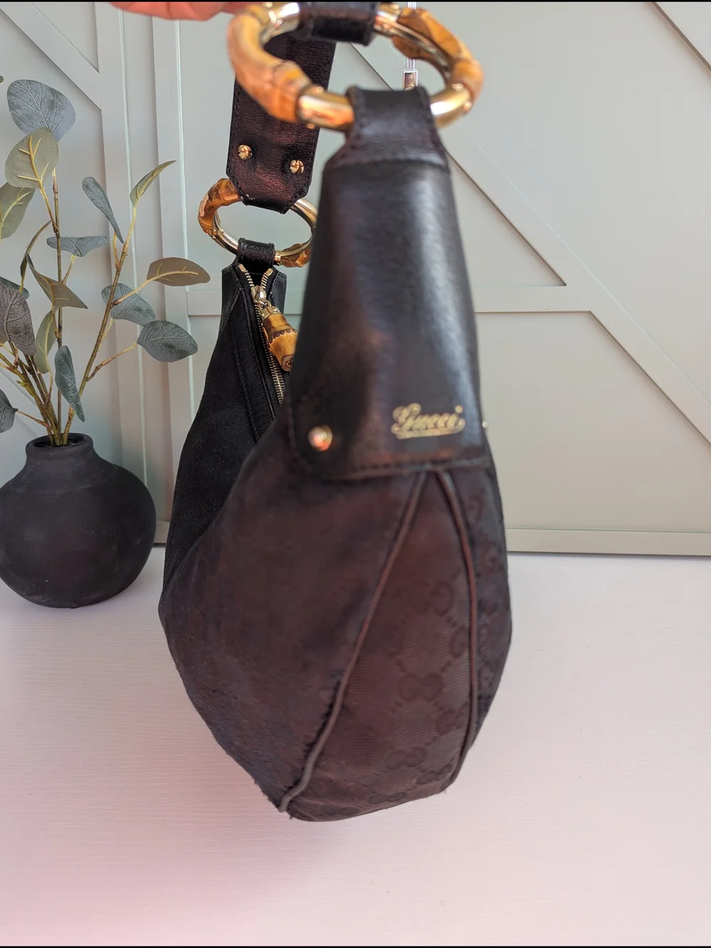 Gucci Black Crescent Bamboo-Handle Shoulder Bag